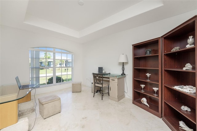 office featuring a raised ceiling