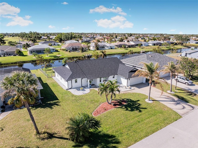 aerial view with a water view