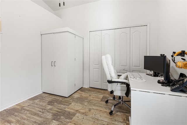 office area with wood-type flooring