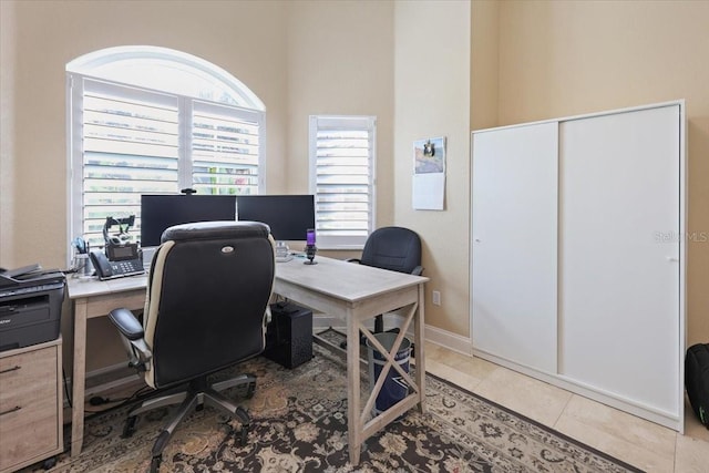 view of tiled home office