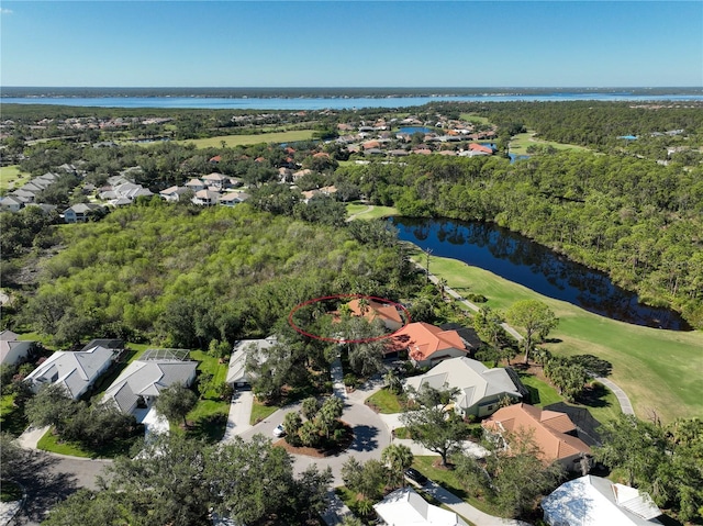 aerial view with a water view