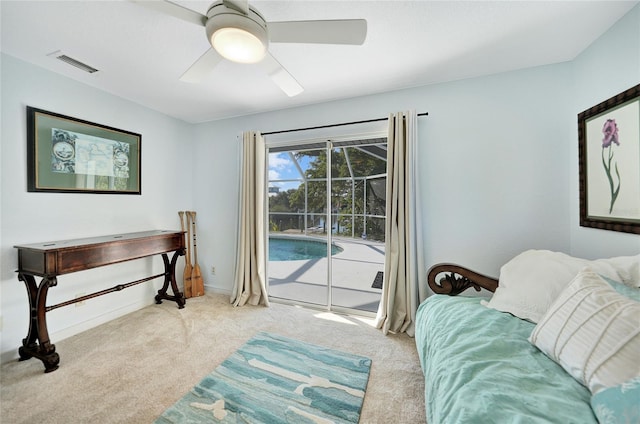 sitting room with light colored carpet and ceiling fan