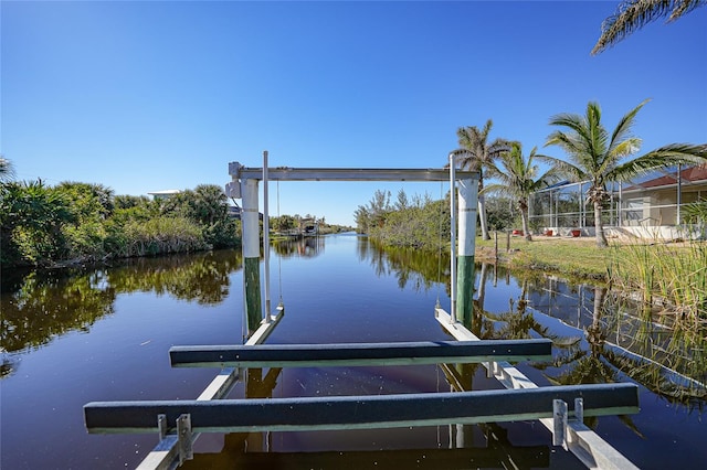 view of dock with a water view