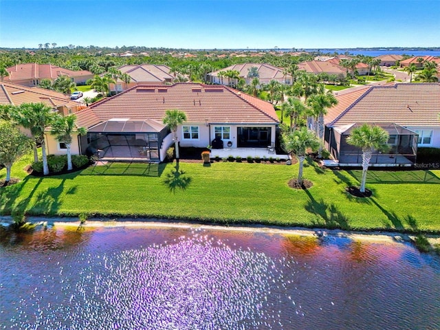 aerial view with a water view