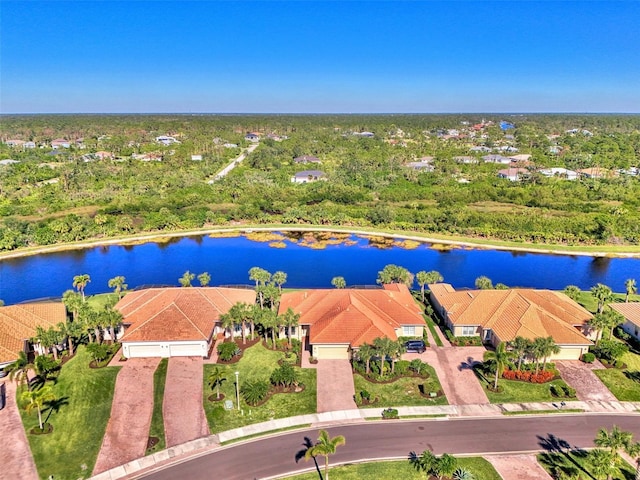 aerial view featuring a water view