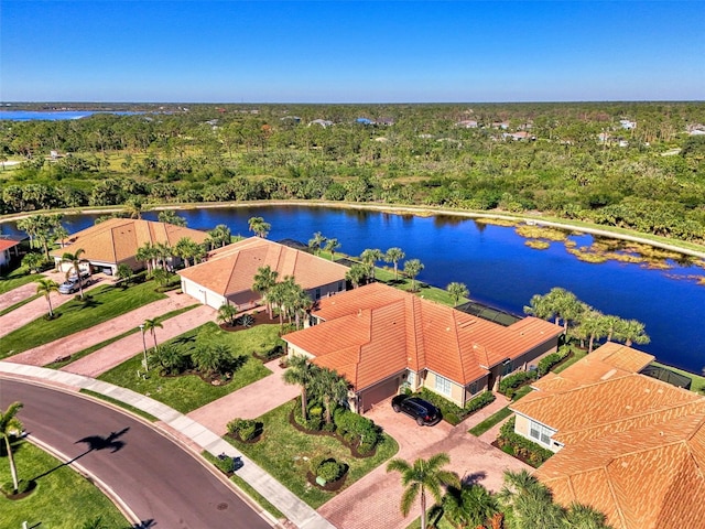 aerial view featuring a water view