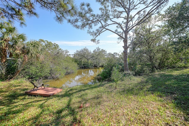 view of yard with a water view