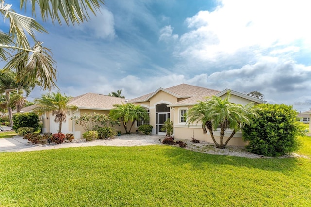 mediterranean / spanish home with a front lawn