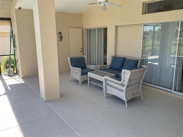 view of patio / terrace featuring ceiling fan and an outdoor hangout area