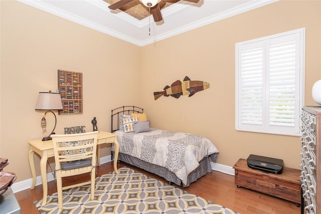 14010 San Domingo Blvd, Port Charlotte, FL 33981 - bedroom featuring ornamental molding, wood finished floors, baseboards, and ceiling fan