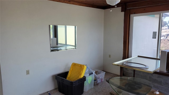 bathroom featuring plenty of natural light and wood ceiling