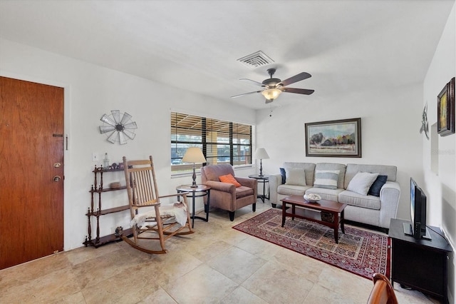 living room with ceiling fan