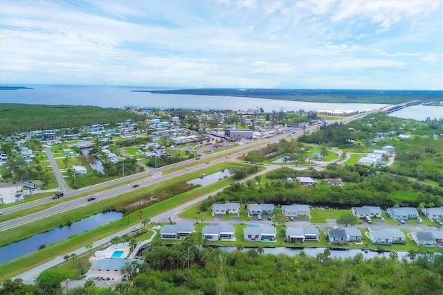 aerial view featuring a water view