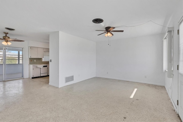 unfurnished living room featuring ceiling fan