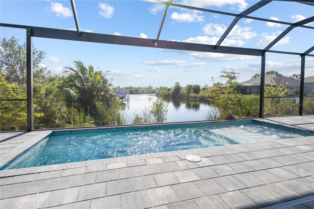 14681 Keystone Blvd, Port Charlotte, FL 33981 - outdoor pool featuring a water view and glass enclosure