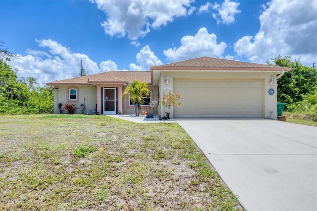 4036 Elvington Rd, Port Charlotte, FL 33981 - ranch-style house featuring a garage, stucco siding, concrete driveway, and a front lawn