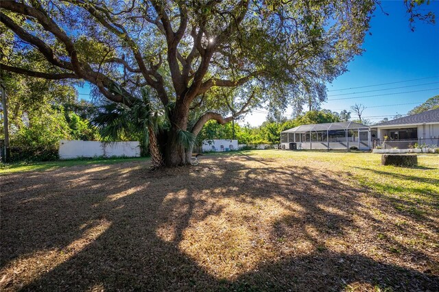 view of yard with a lanai