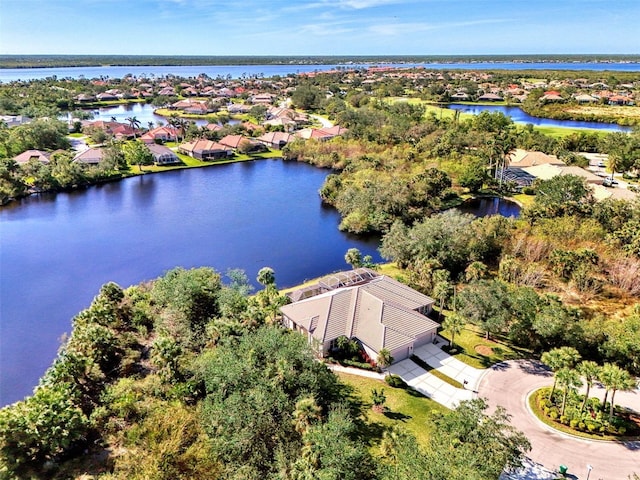 aerial view with a water view