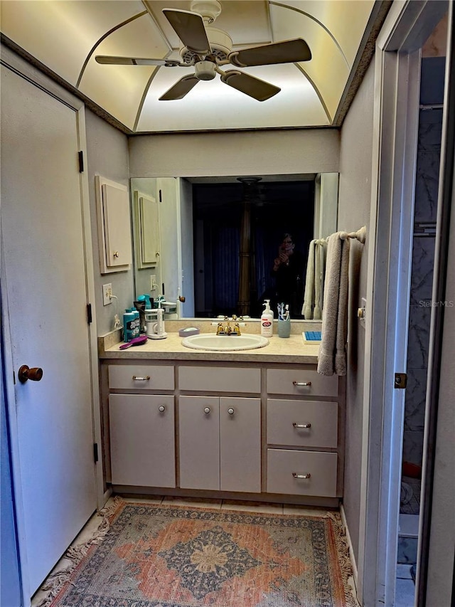 bathroom with vanity and ceiling fan