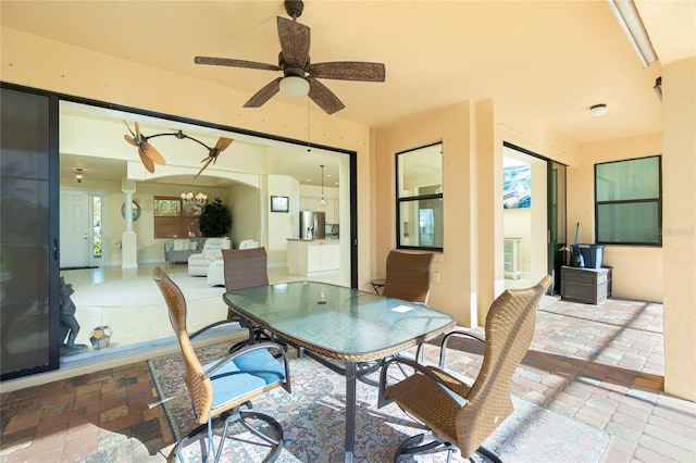 interior space featuring ceiling fan