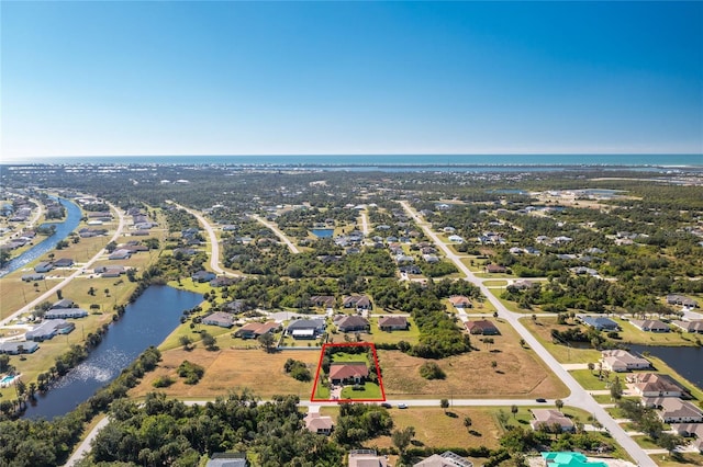 bird's eye view featuring a water view