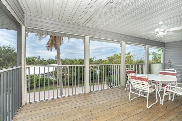 sunroom featuring ceiling fan