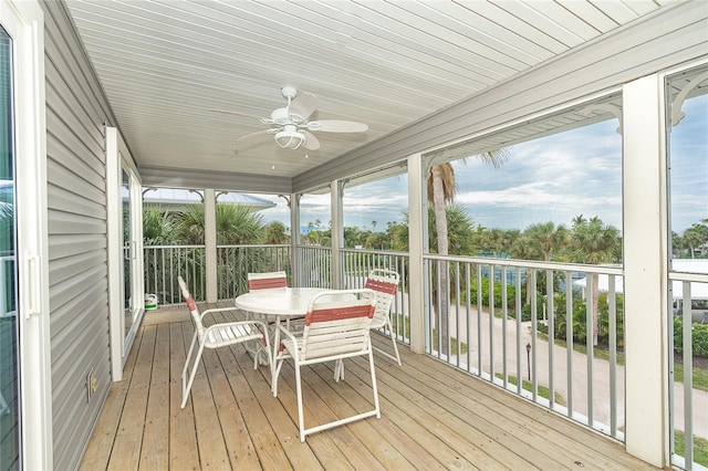 sunroom featuring ceiling fan and a healthy amount of sunlight