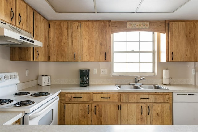 kitchen featuring white appliances and sink