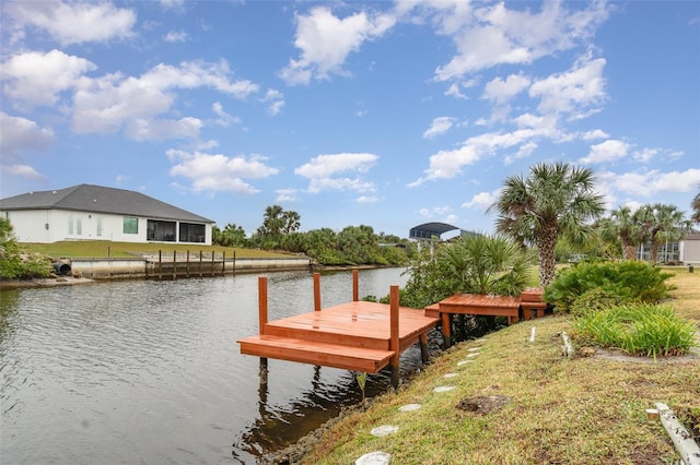 dock area with a water view