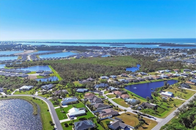 bird's eye view featuring a water view