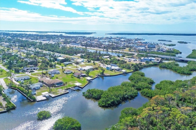 aerial view with a water view