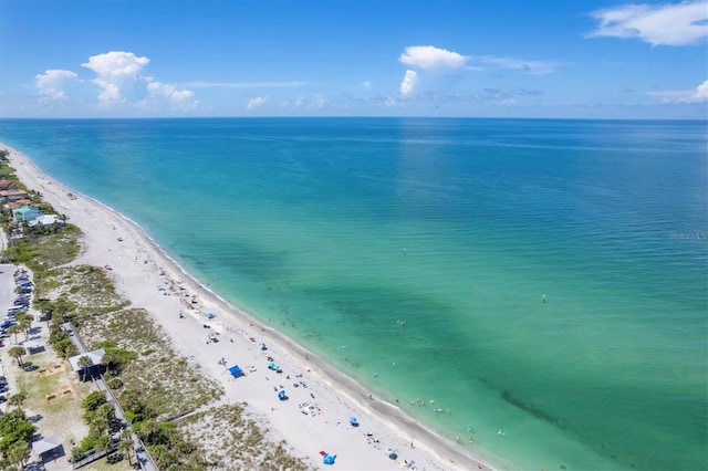 aerial view with a beach view and a water view