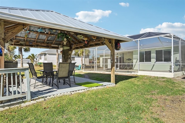 view of yard featuring a gazebo, a patio area, and a lanai