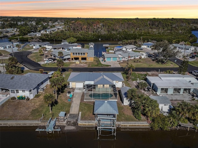 view of aerial view at dusk