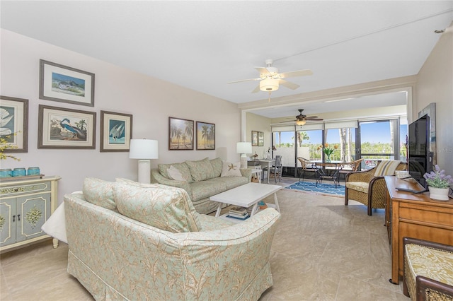 living room with ceiling fan