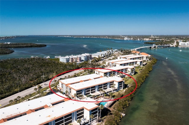 aerial view featuring a water view