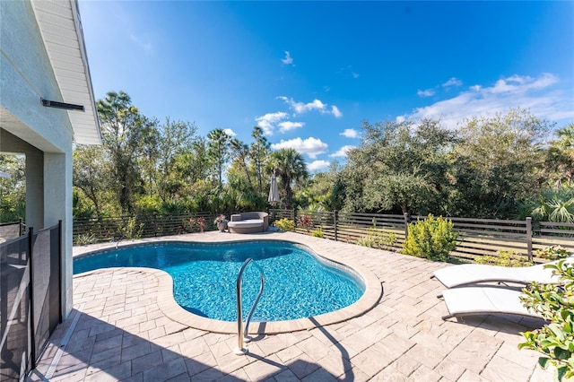 view of pool with a patio area and a hot tub