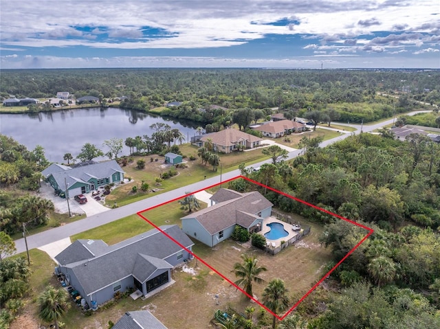 aerial view with a water view