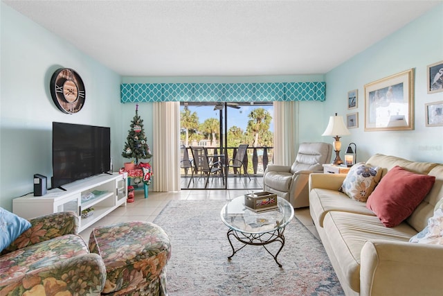 living room featuring light tile patterned floors