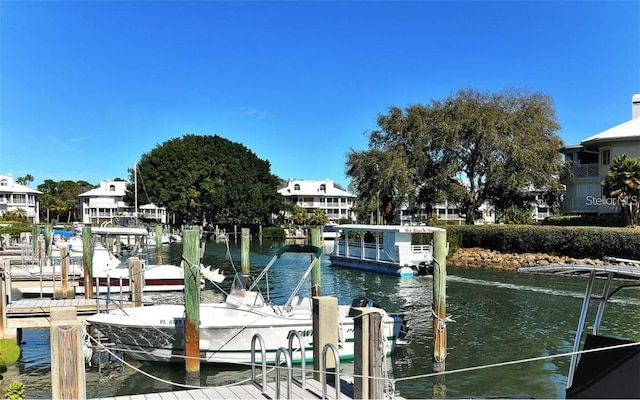 view of dock with a water view