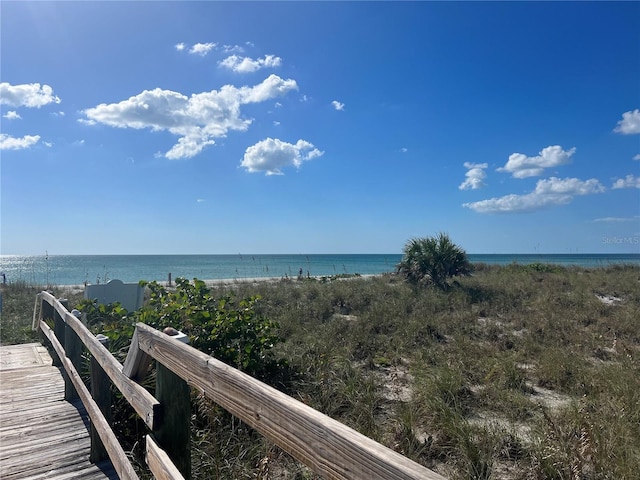 view of water feature featuring a beach view