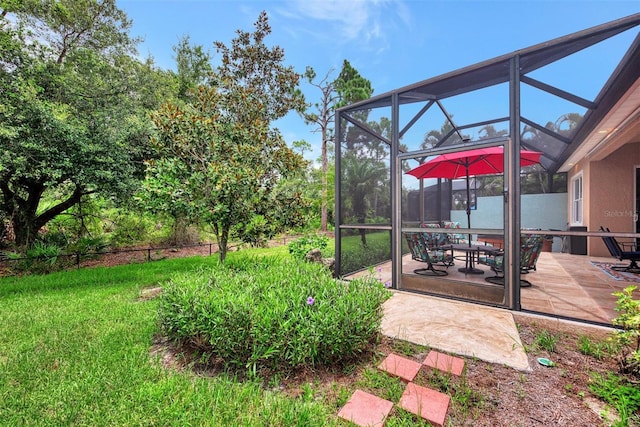 view of yard with a patio area and a lanai