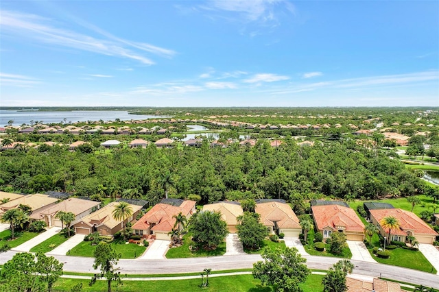 aerial view with a water view