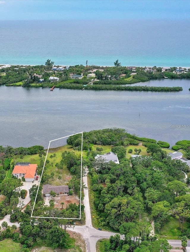 bird's eye view featuring a water view