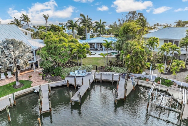 dock area with a water view