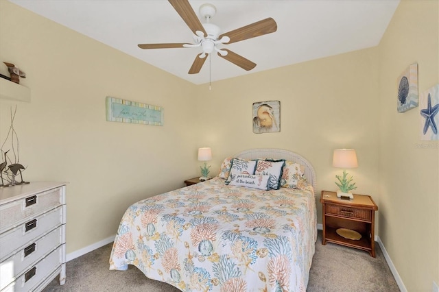 bedroom featuring carpet and ceiling fan