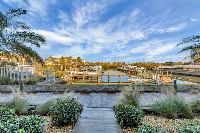 view of dock featuring a water view