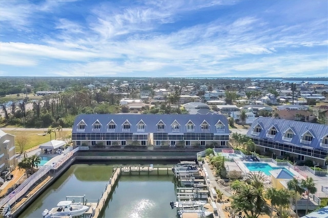 aerial view with a water view