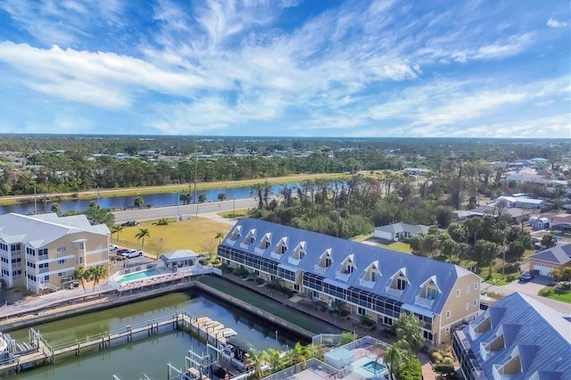 aerial view with a water view