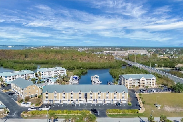 aerial view featuring a water view